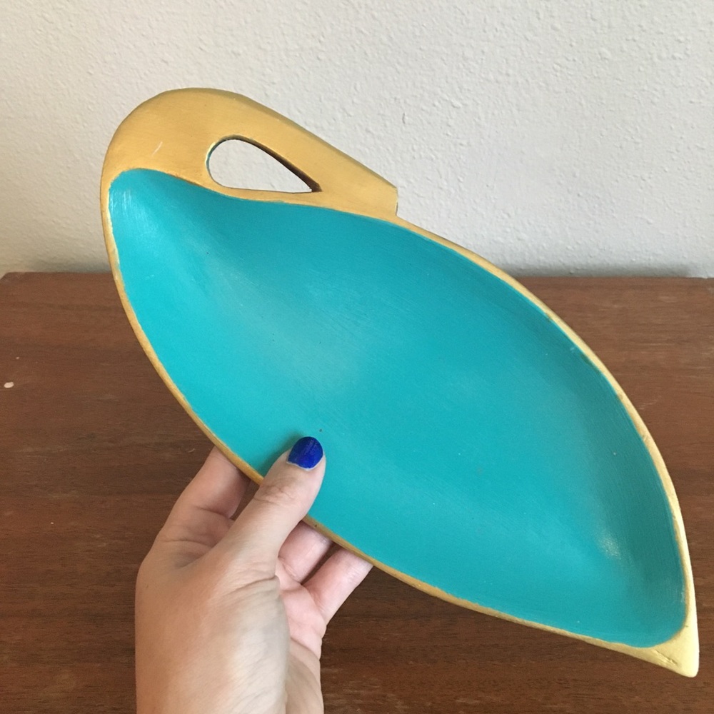 Wooden Boho Gold Teal Catch All Tray